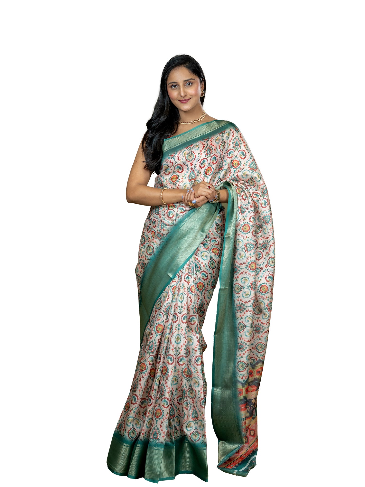 Off White Ajrakh Digital Print Saree