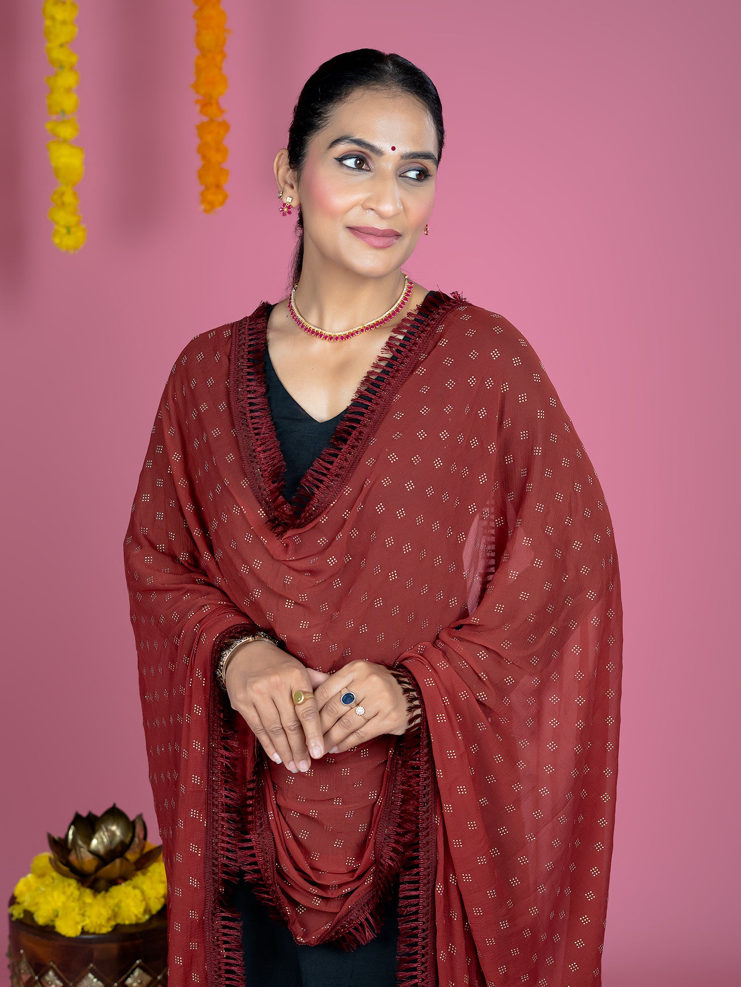 Geometric Chiffon Dew Drops Dupatta