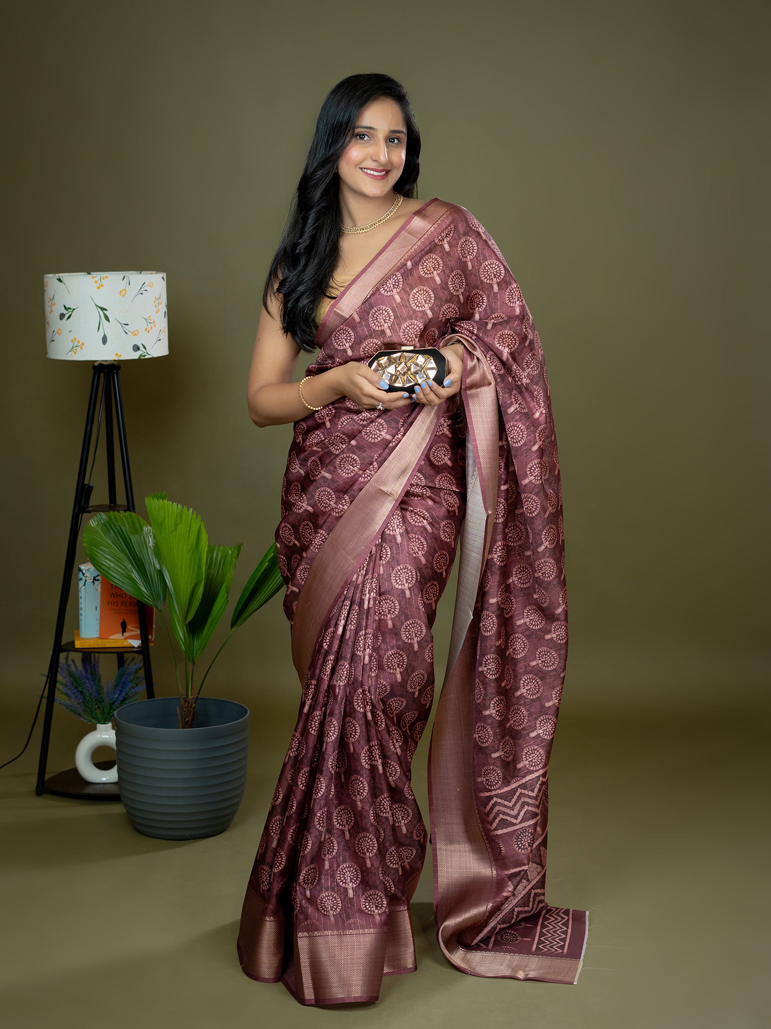 Maroon Ajrakh Digital Print Saree