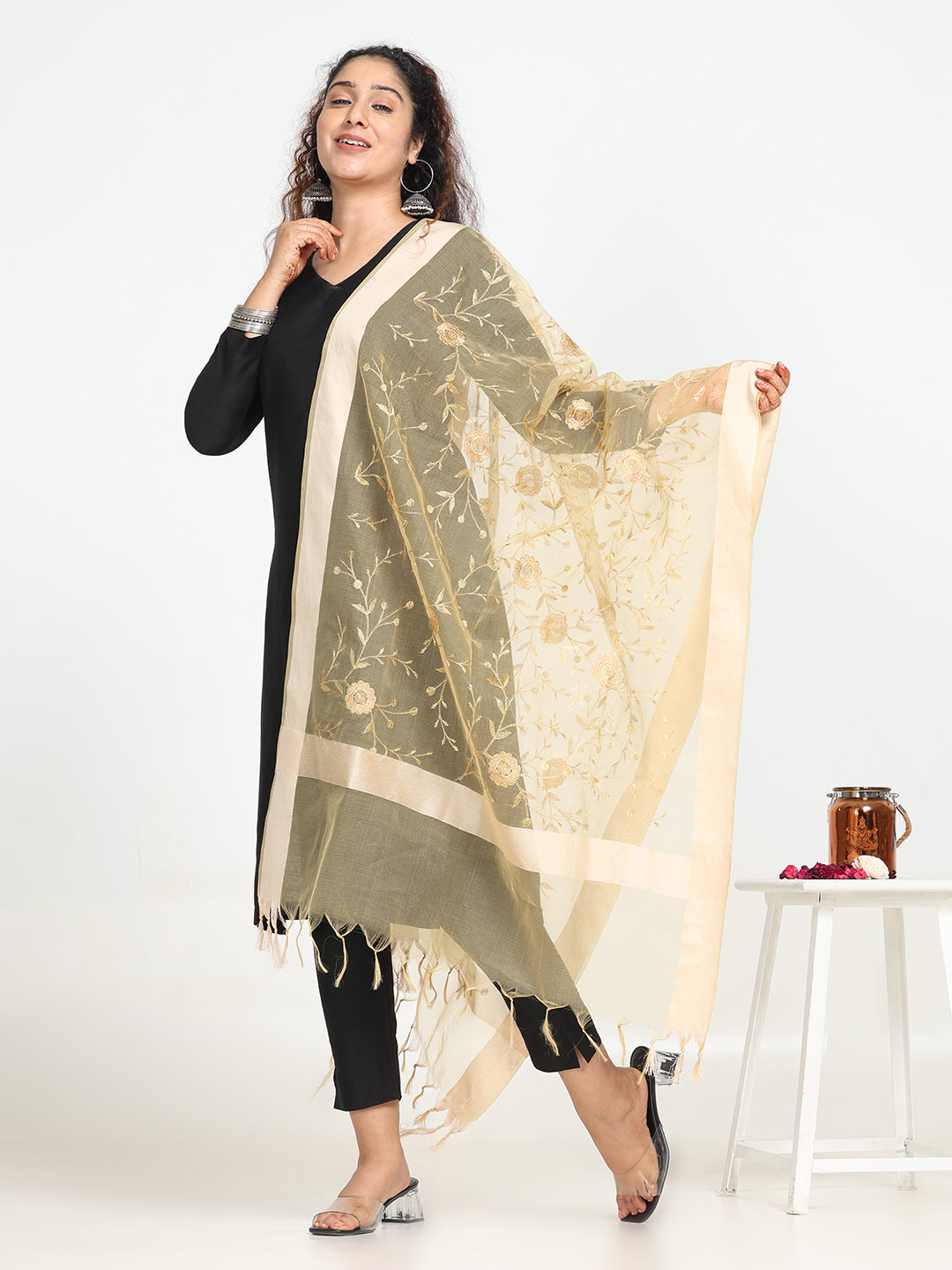 Embroidered Chanderi Dupatta