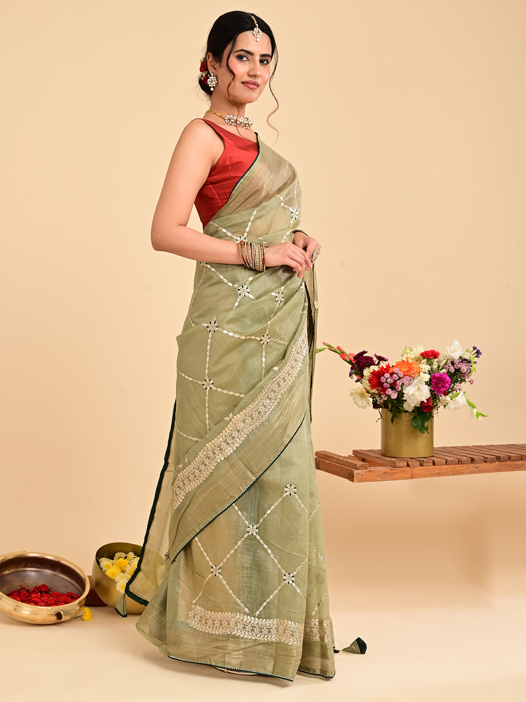 Embroidered Gota Patti Chanderi Saree