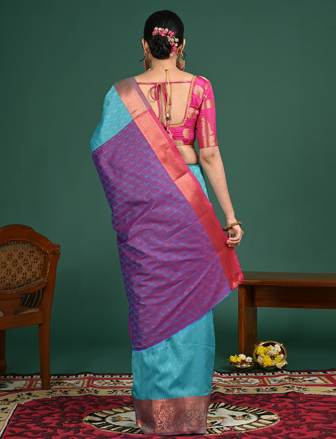 Turquoise South Art Silk Saree