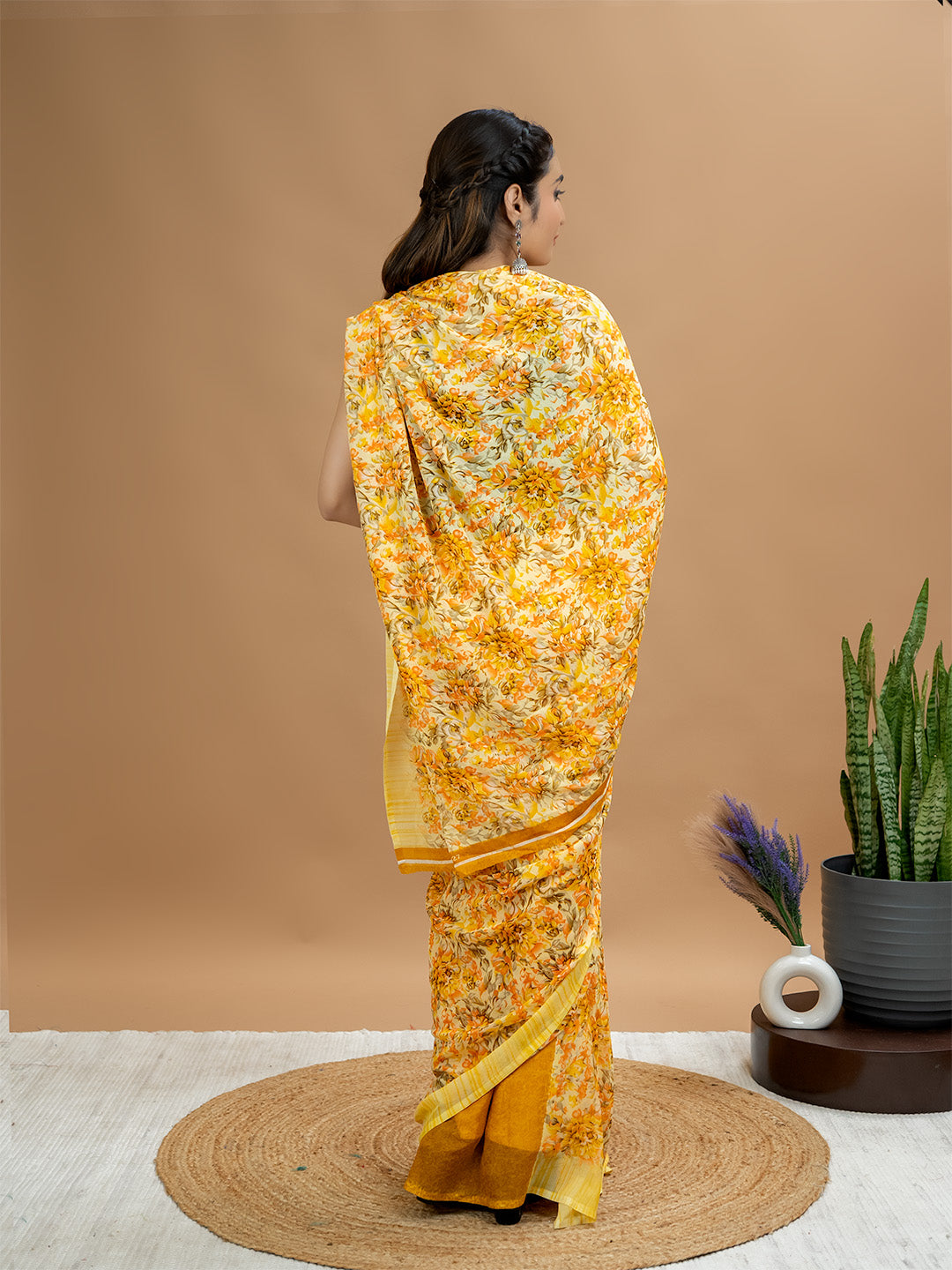Floral Powder Crepe Saree