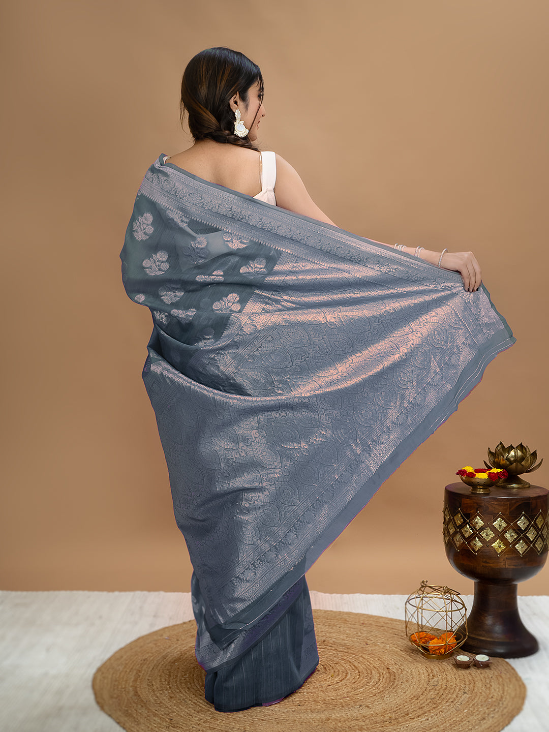 Floral Cotton Linen Saree
