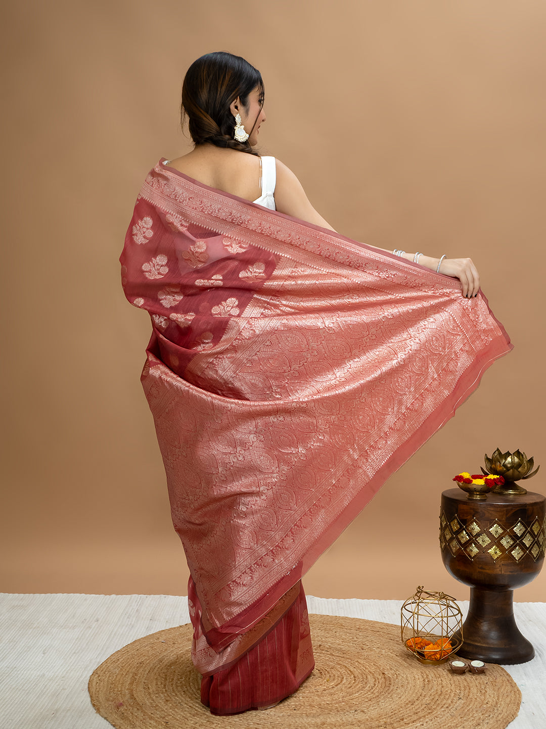 Floral Cotton Linen Saree