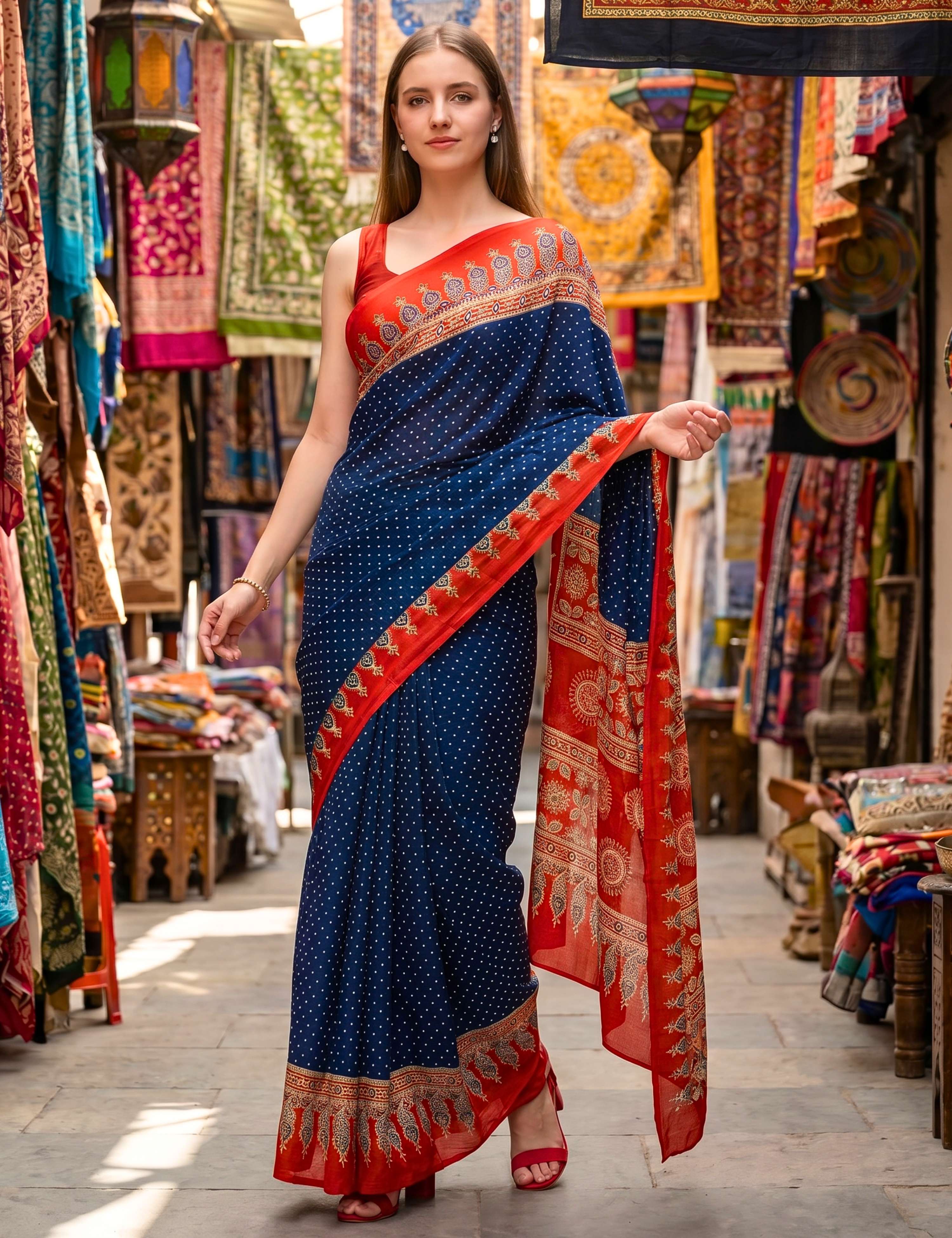 Ajrakh Crepe Saree