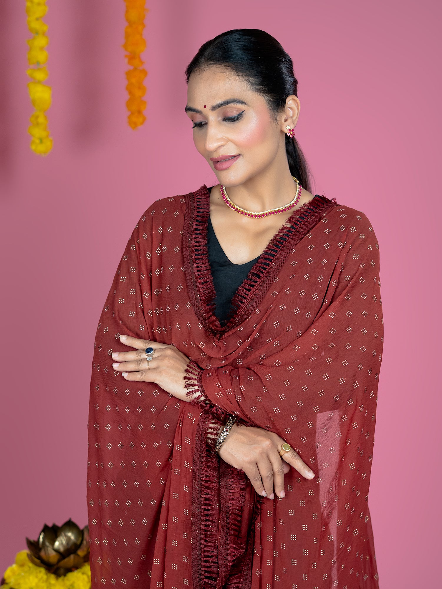 Geometric Chiffon Dew Drops Dupatta