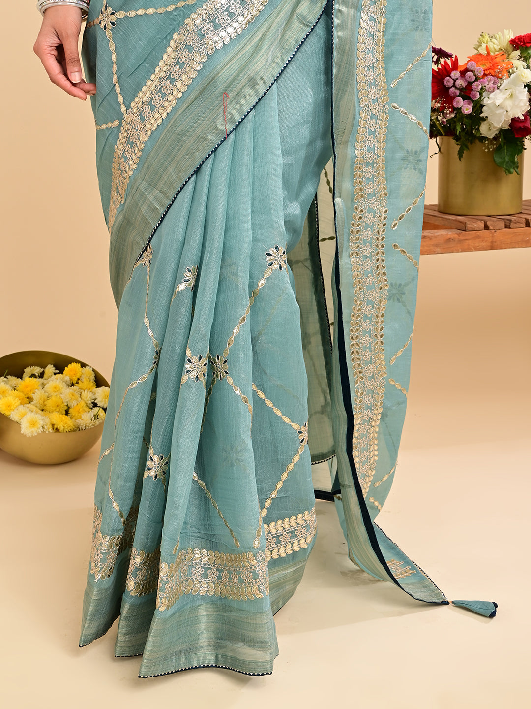 Embroidered Gota Patti Chanderi Saree
