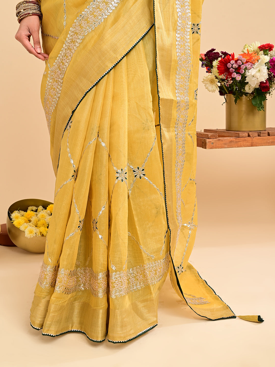 Embroidered Gota Patti Chanderi Saree