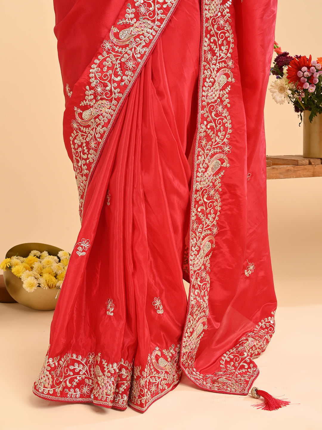 Embroidered Zardozi Crepe Silk Saree