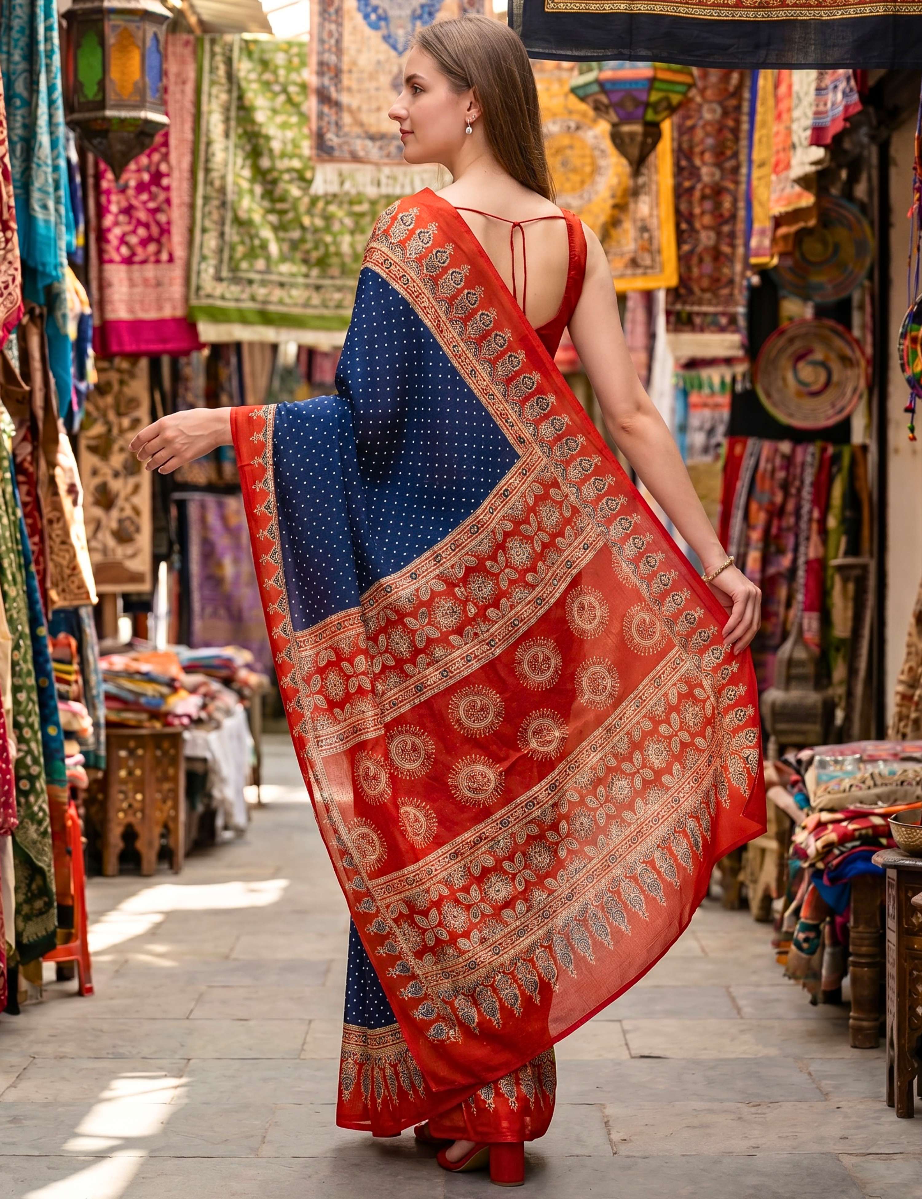 Ajrakh Crepe Saree