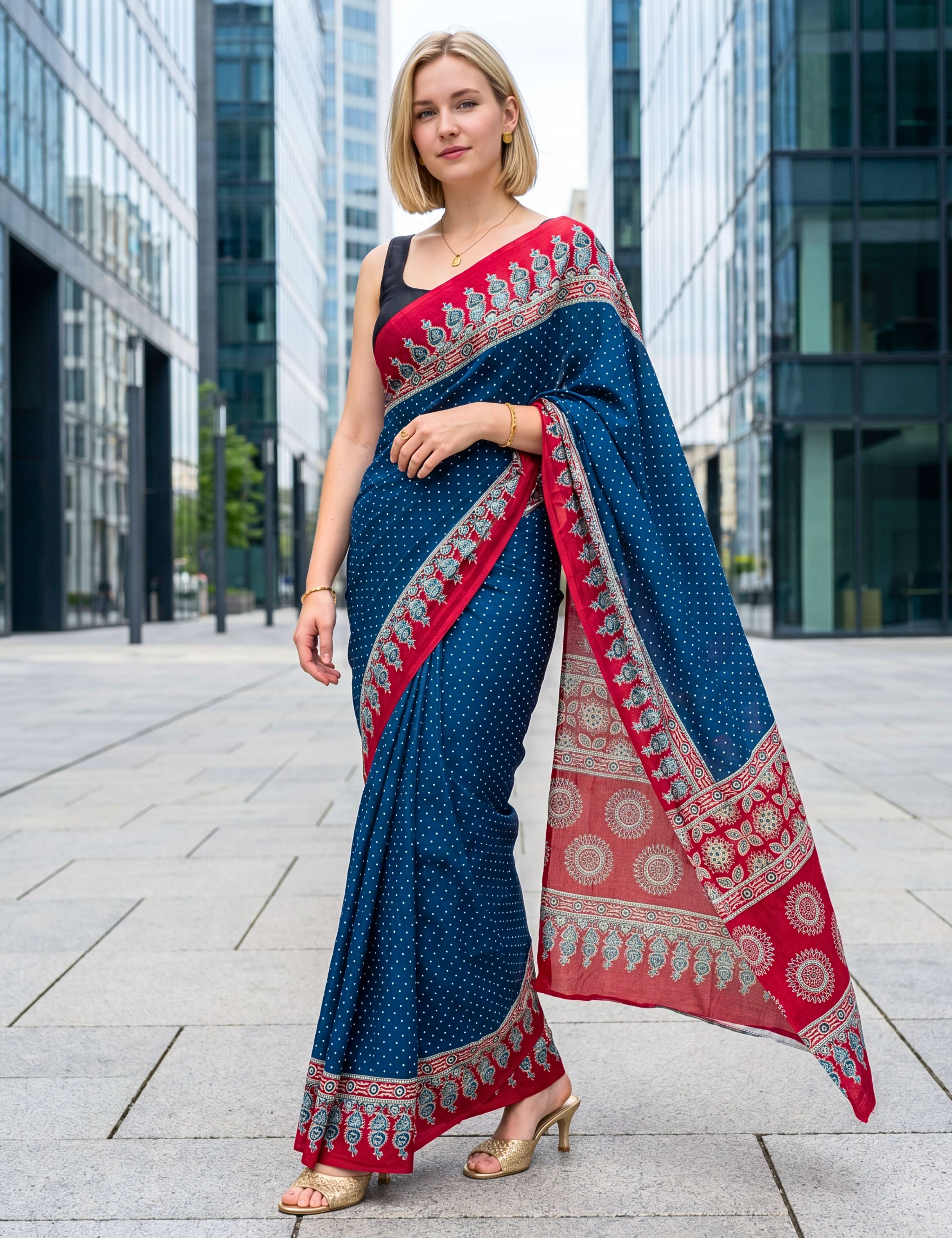 Ajrakh Crepe Saree