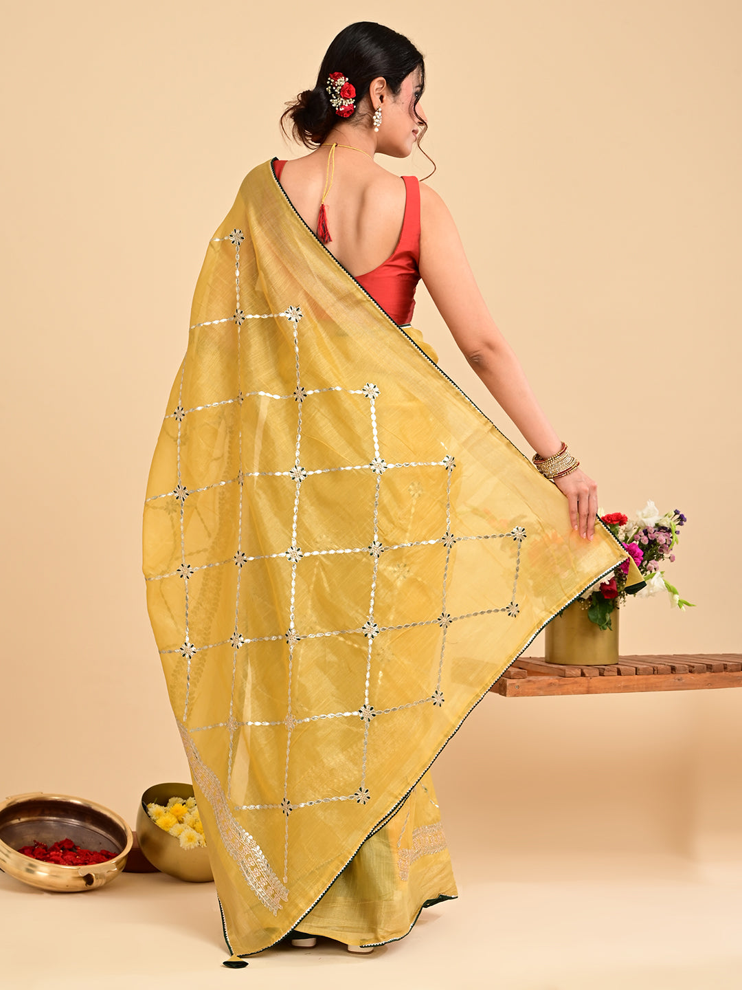 Embroidered Gota Patti Chanderi Saree