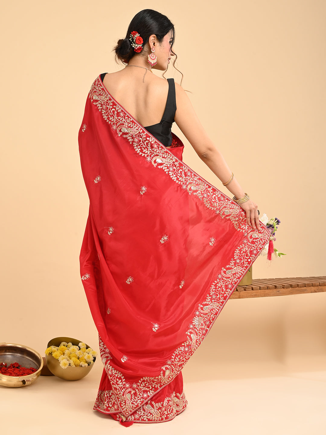 Embroidered Zardozi Crepe Silk Saree