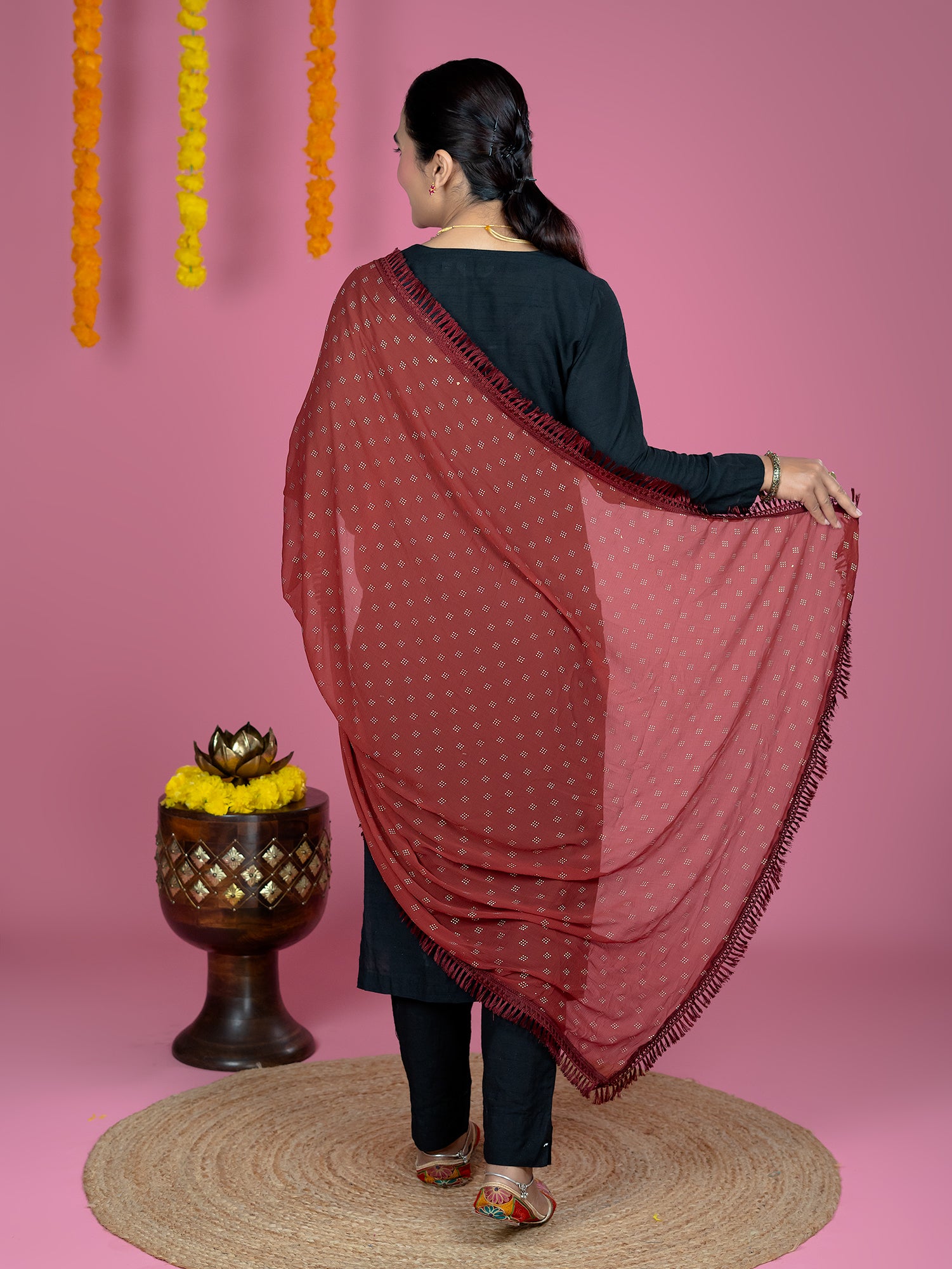 Geometric Chiffon Dew Drops Dupatta