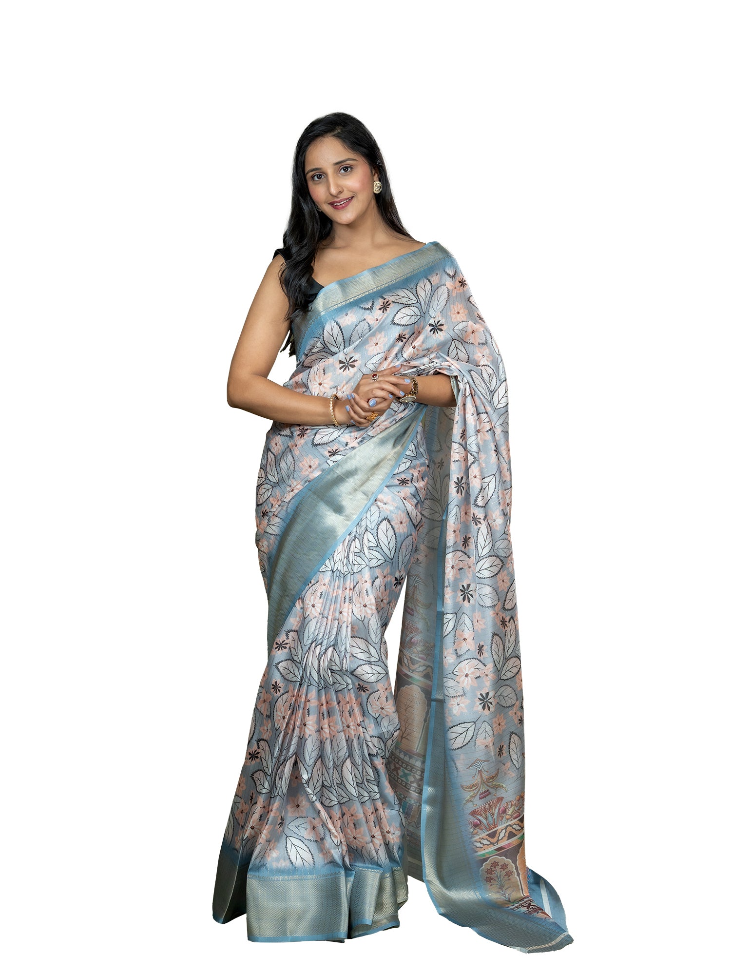 Sky Blue Ajrakh Digital Print Saree