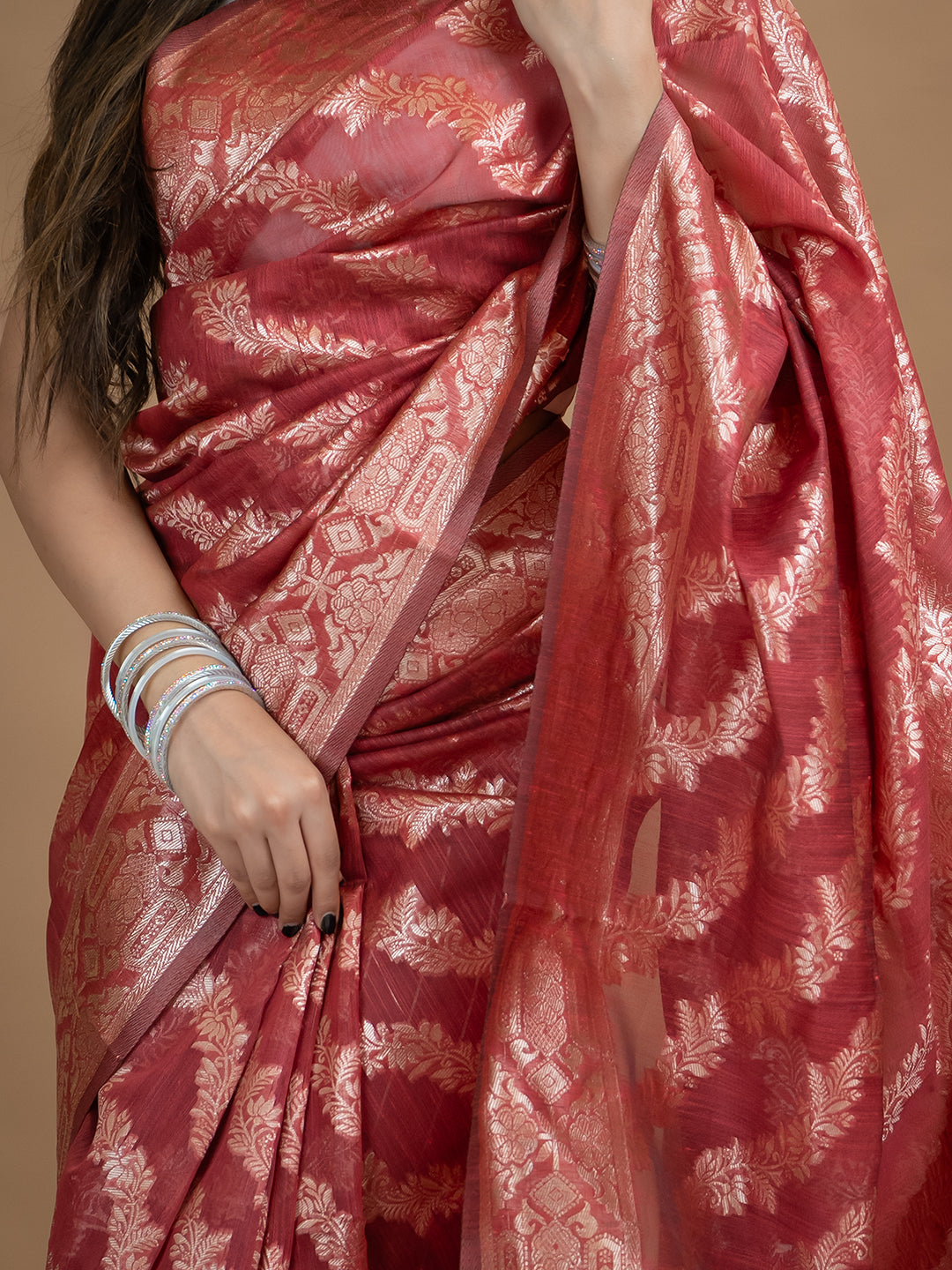 Floral Cotton Linen Saree