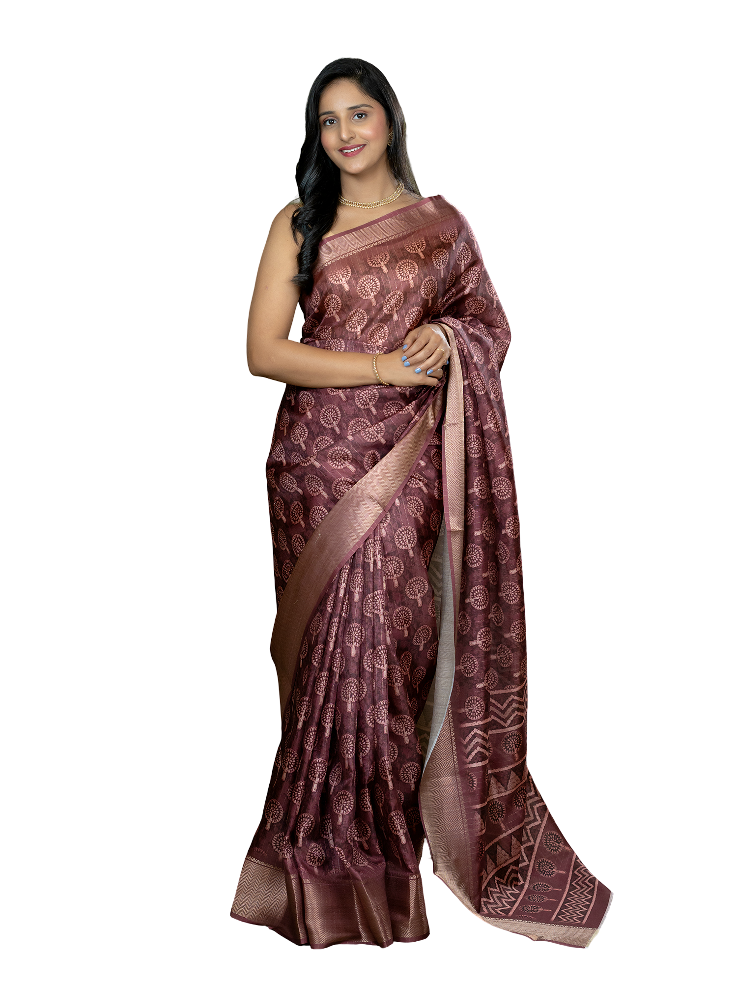 Maroon Ajrakh Digital Print Saree
