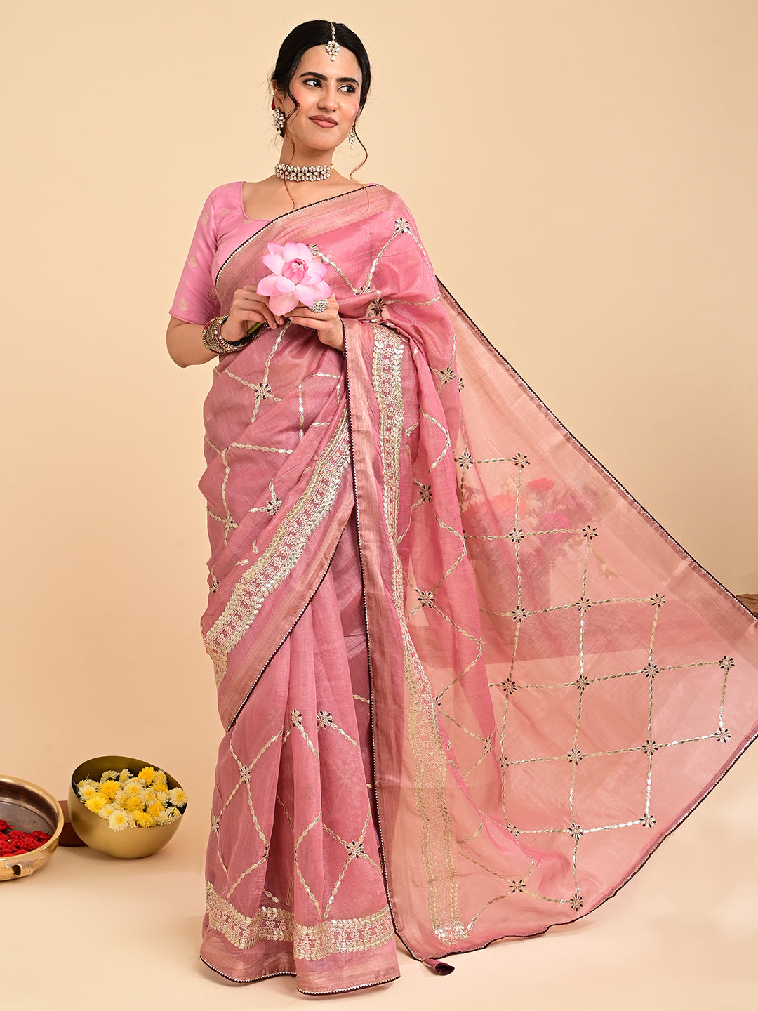 Embroidered Gota Patti Chanderi Saree