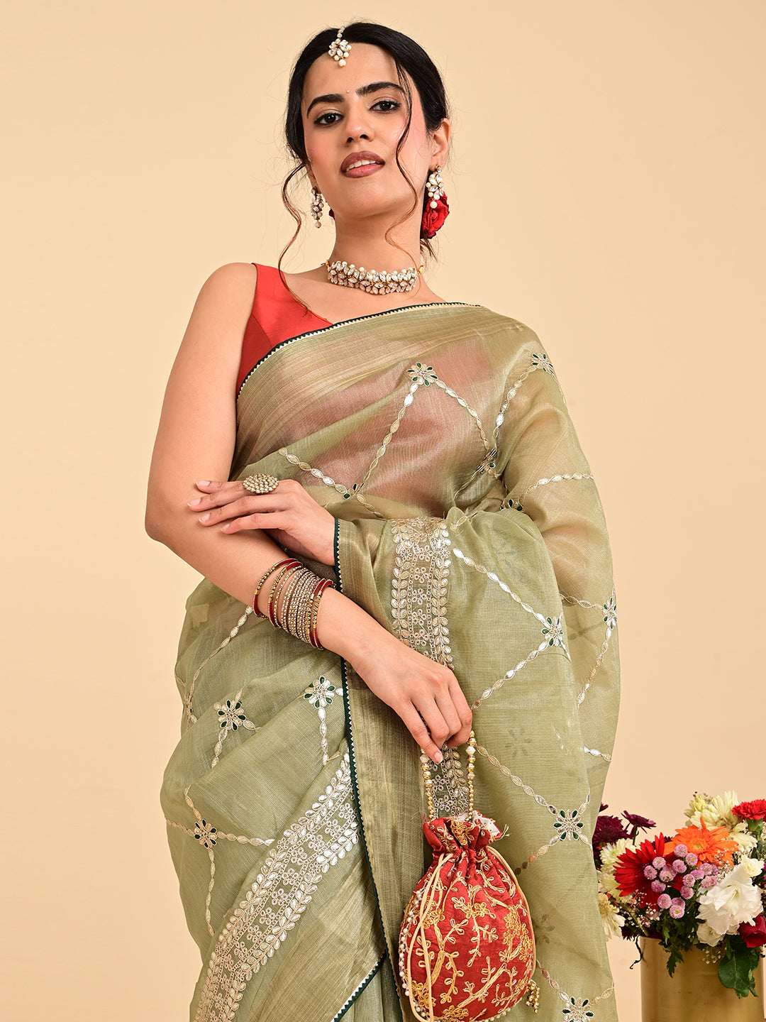 Embroidered Gota Patti Chanderi Saree