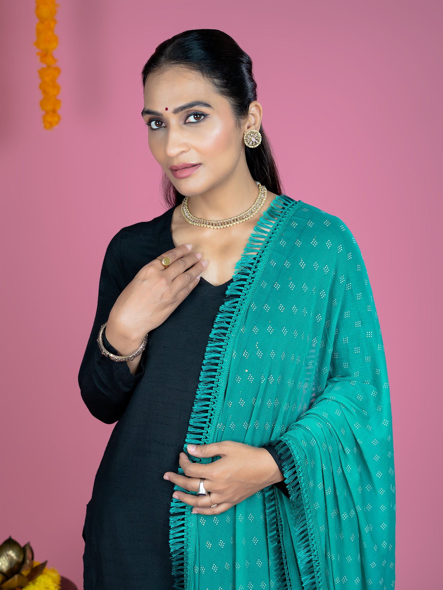 Geometric Chiffon Dew Drops Dupatta