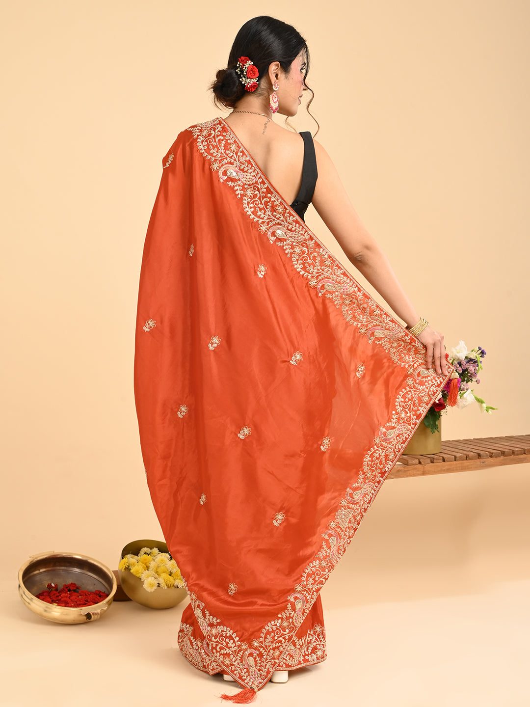 Embroidered Zardozi Crepe Silk Saree