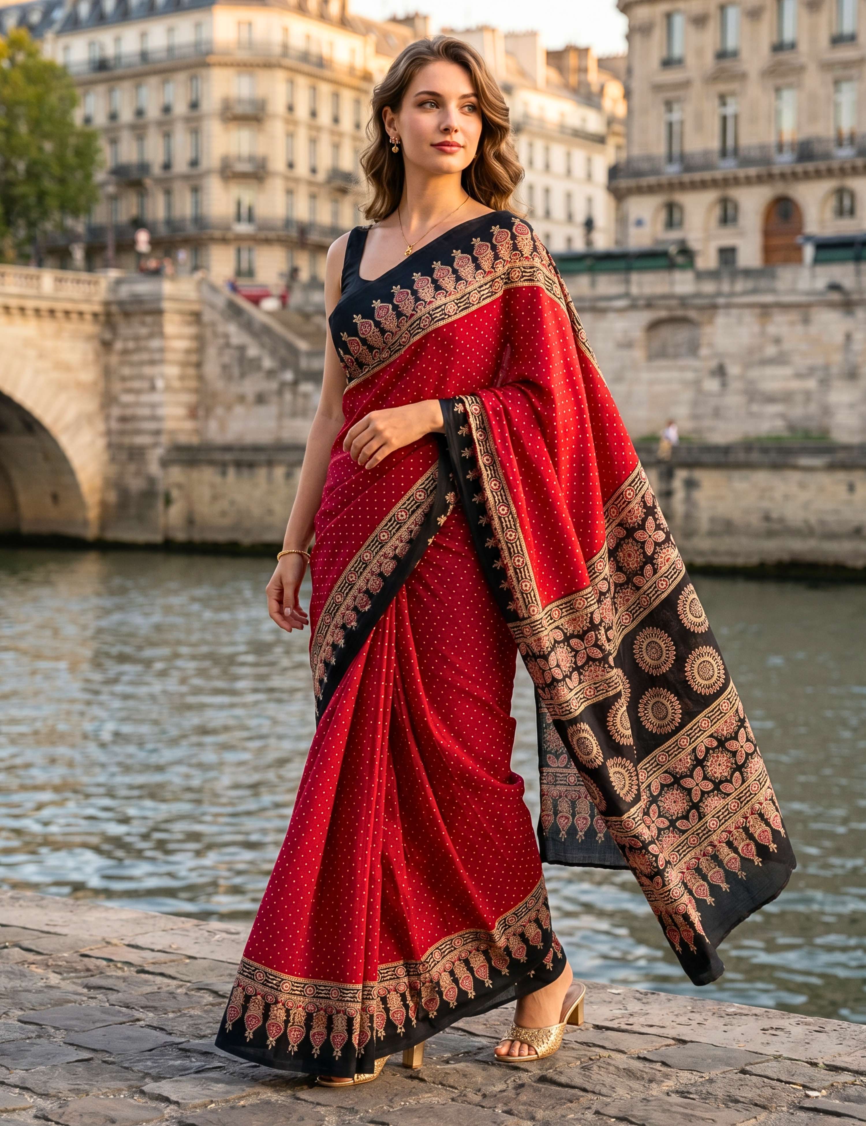 Ajrakh Crepe Saree