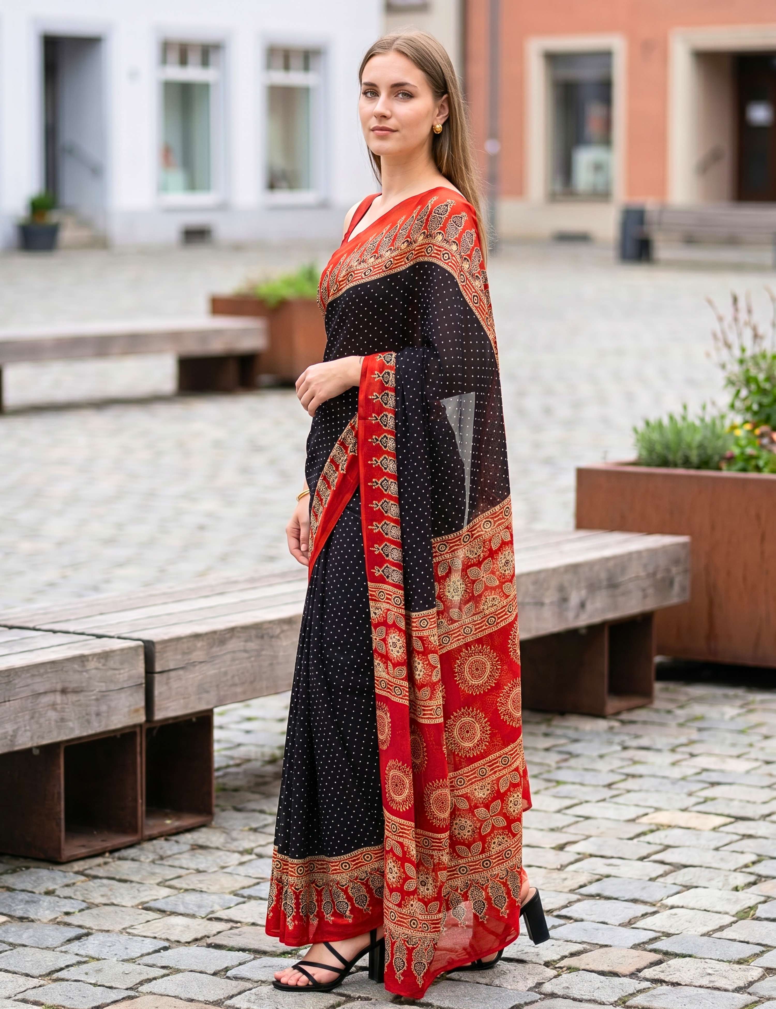 Ajrakh Crepe Saree