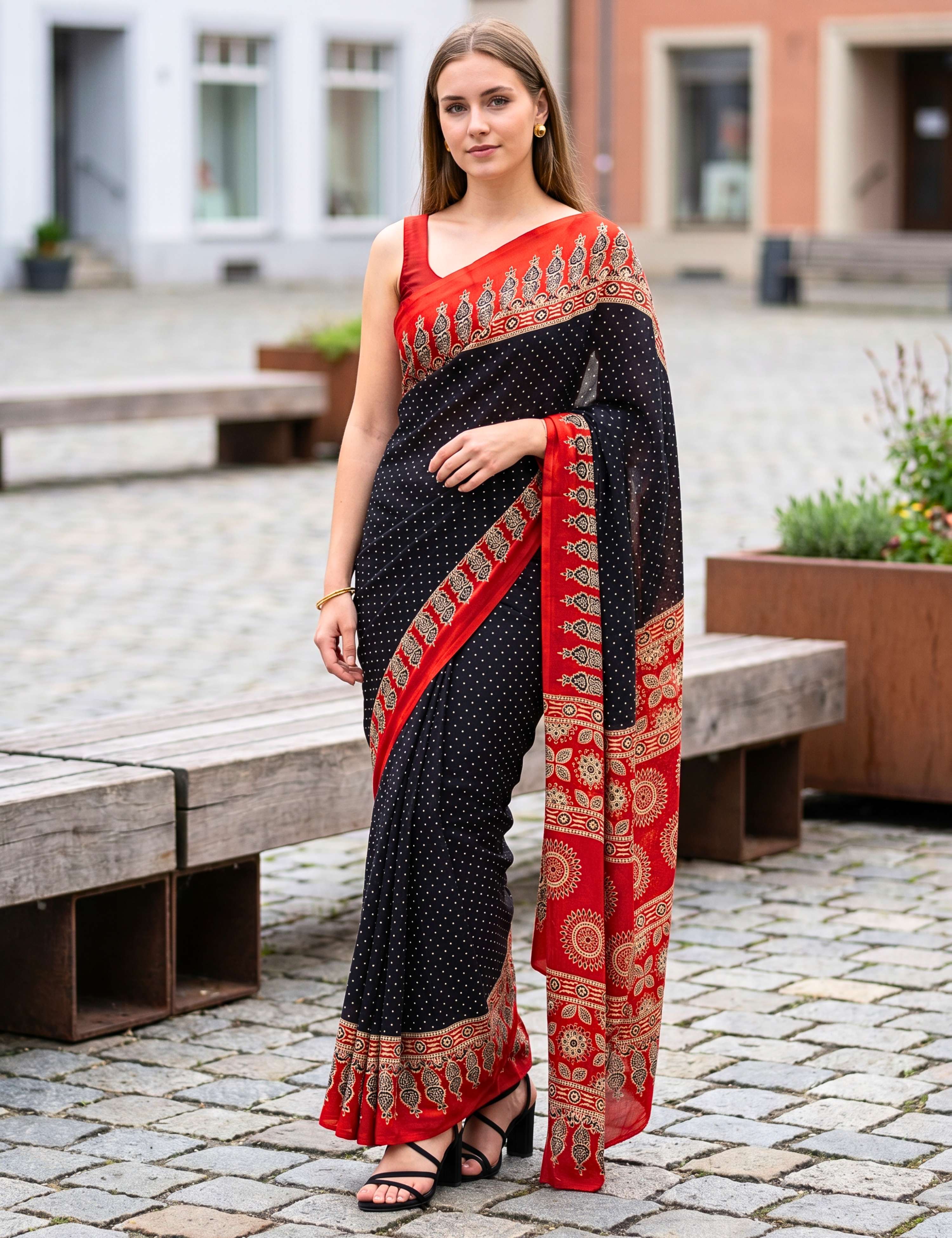 Ajrakh Crepe Saree