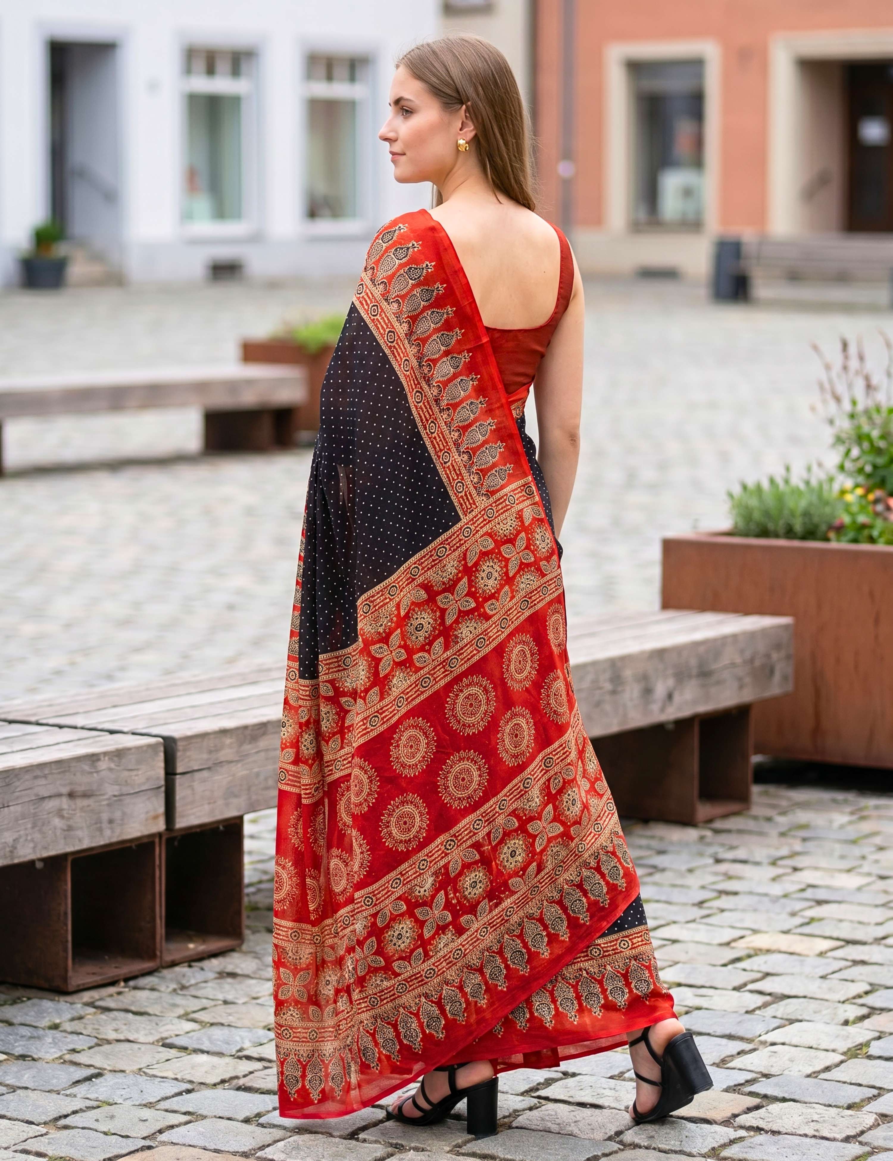 Ajrakh Crepe Saree