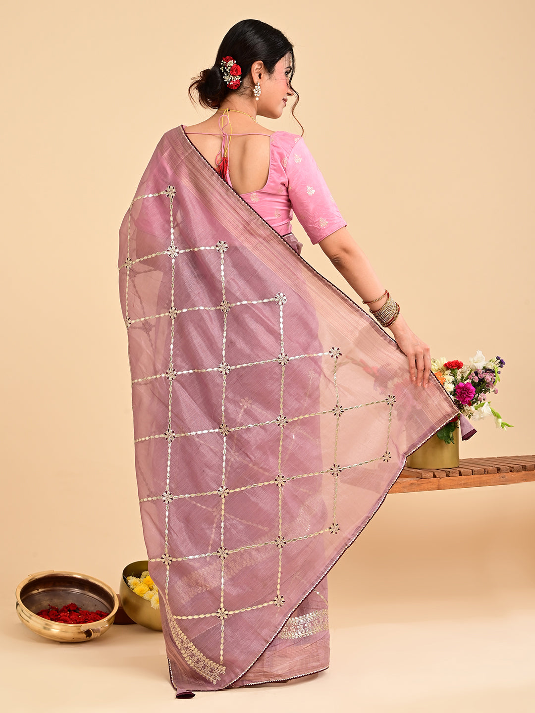 Embroidered Gota Patti Chanderi Saree