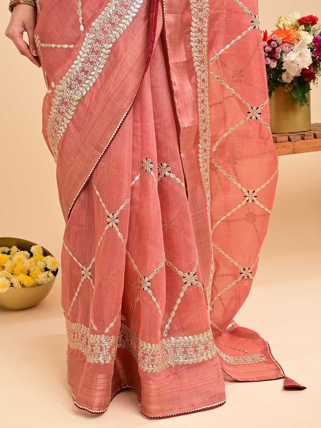 Embroidered Gota Patti Chanderi Saree