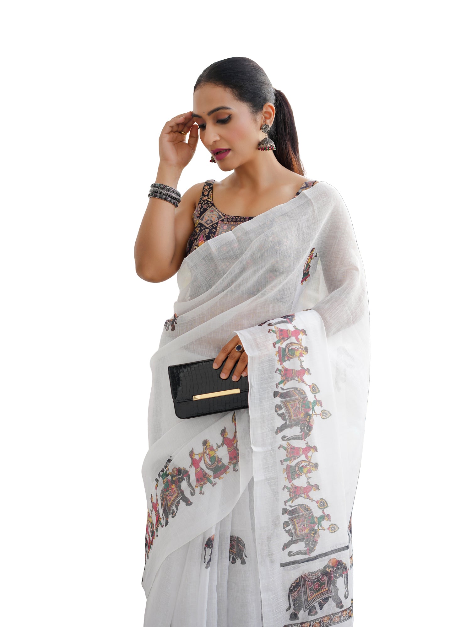 Cotton Linen Block Print Saree