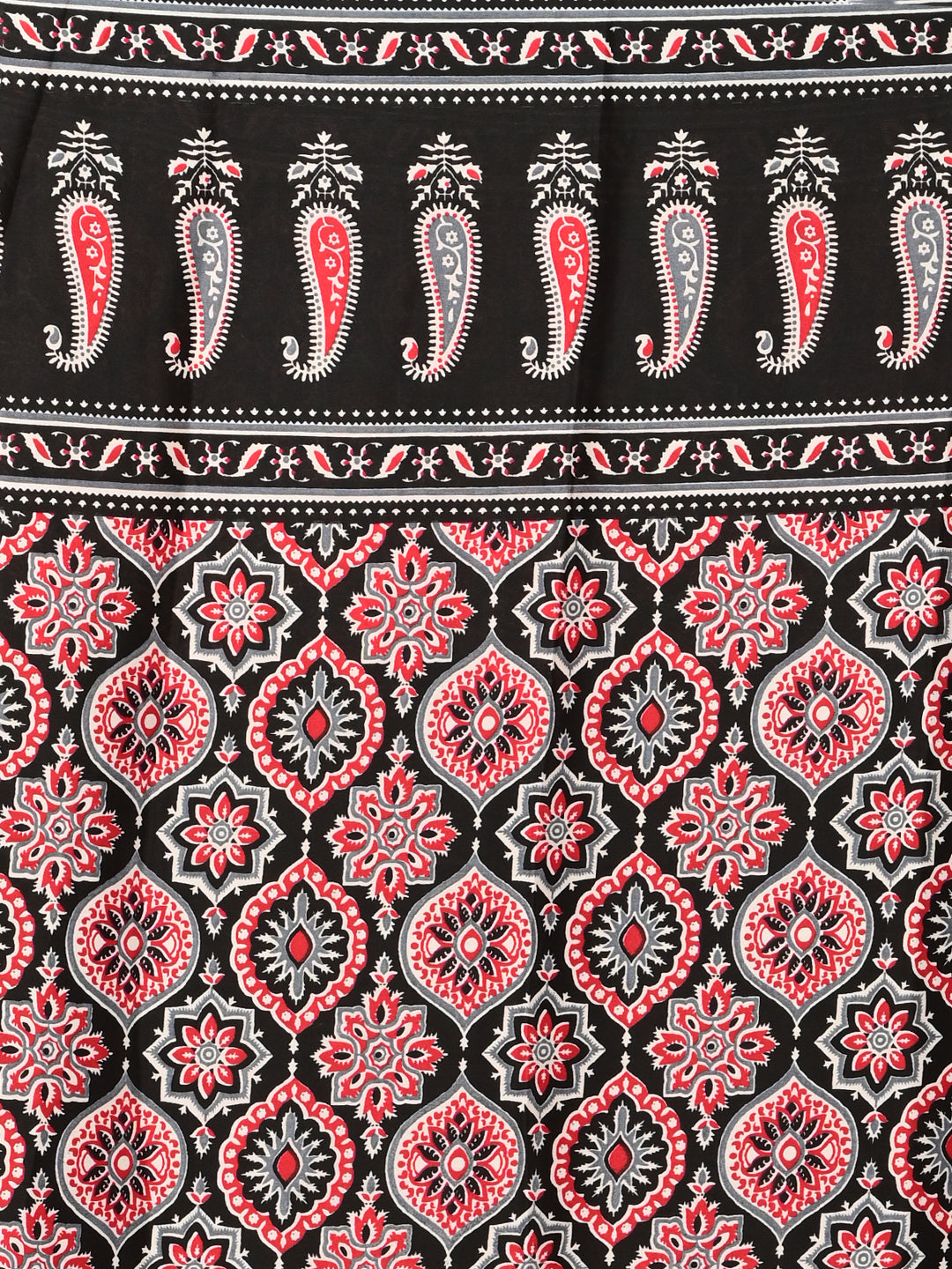Ajrakh Crepe Silk Mirror Work Saree