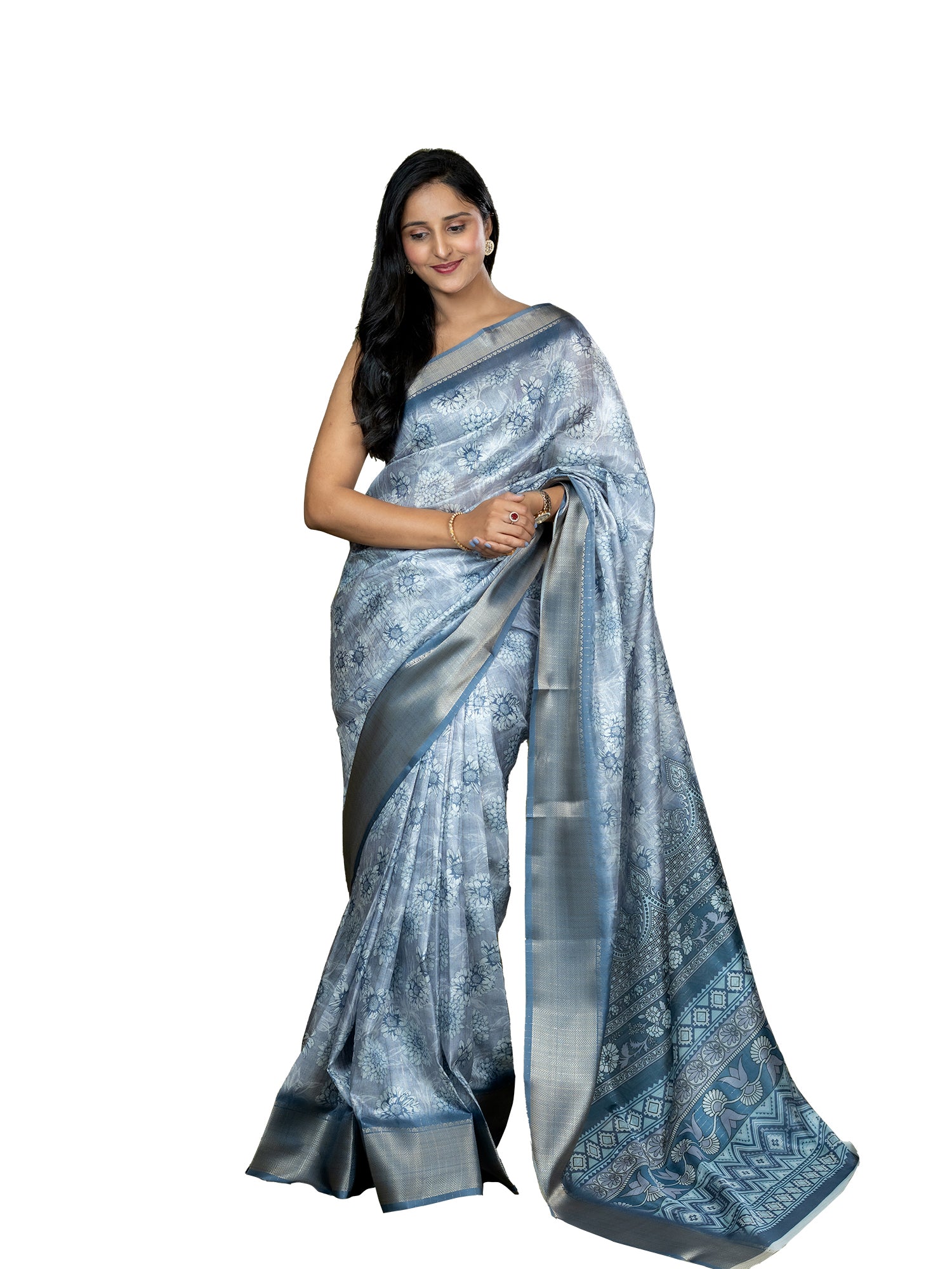 Blue Ajrakh Digital Print Saree