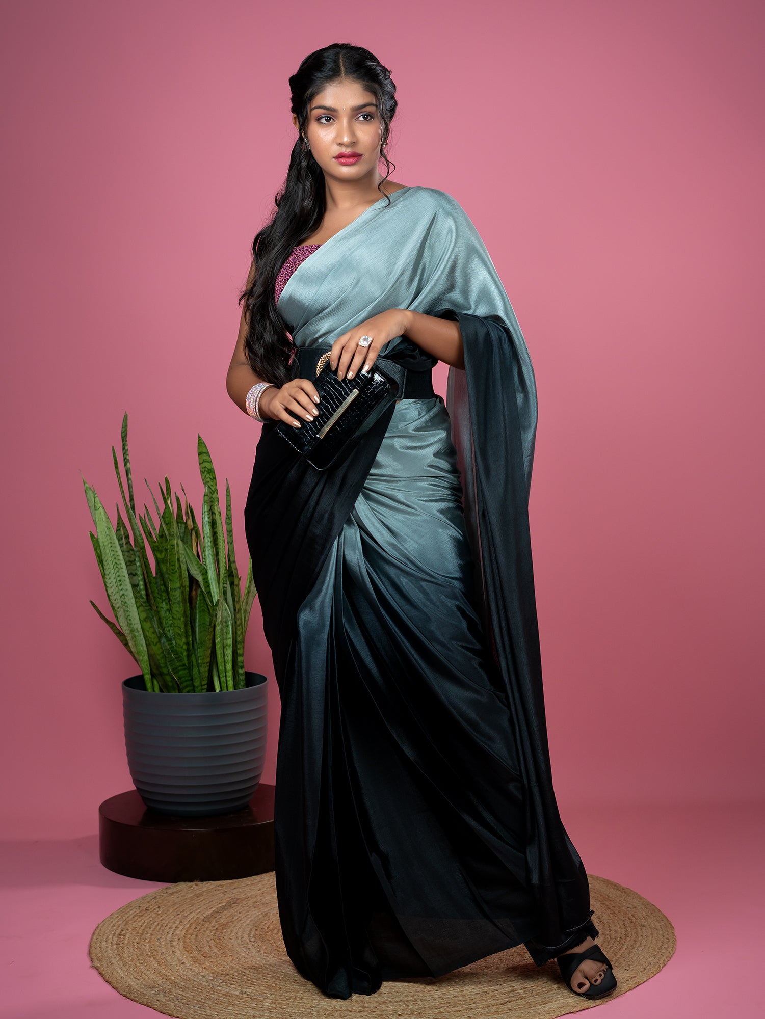 Grey Ready to Wear Party Saree