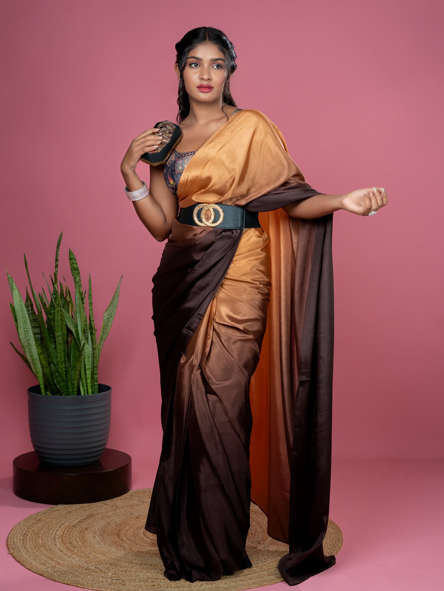 Brown Ready to Wear Party Saree