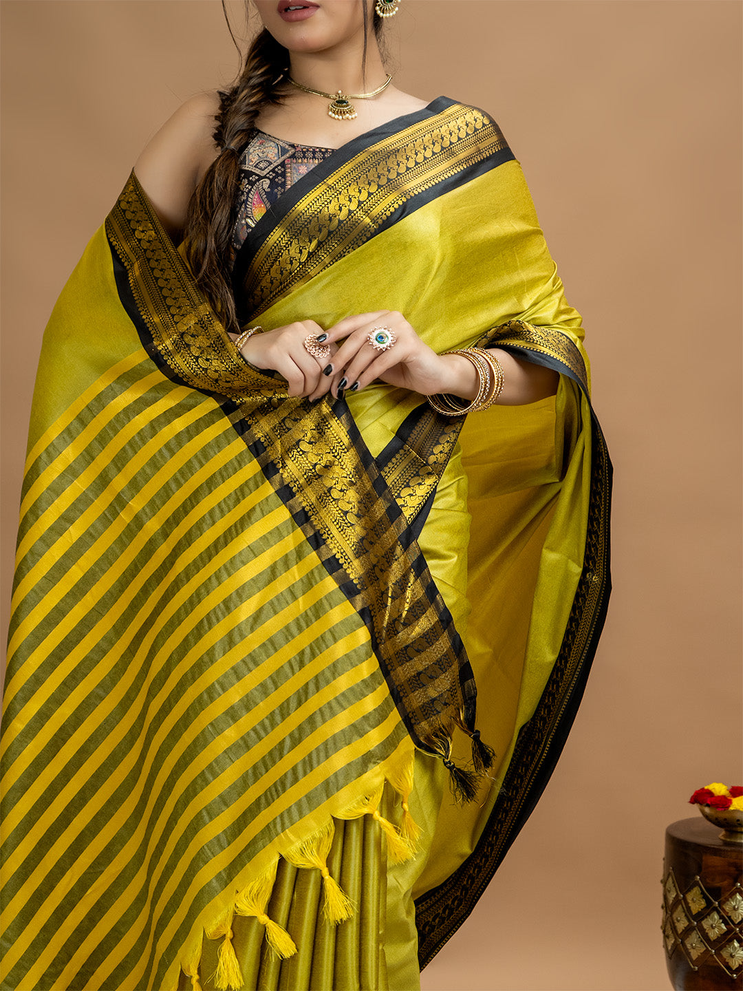 Solid Cotton Blend Saree