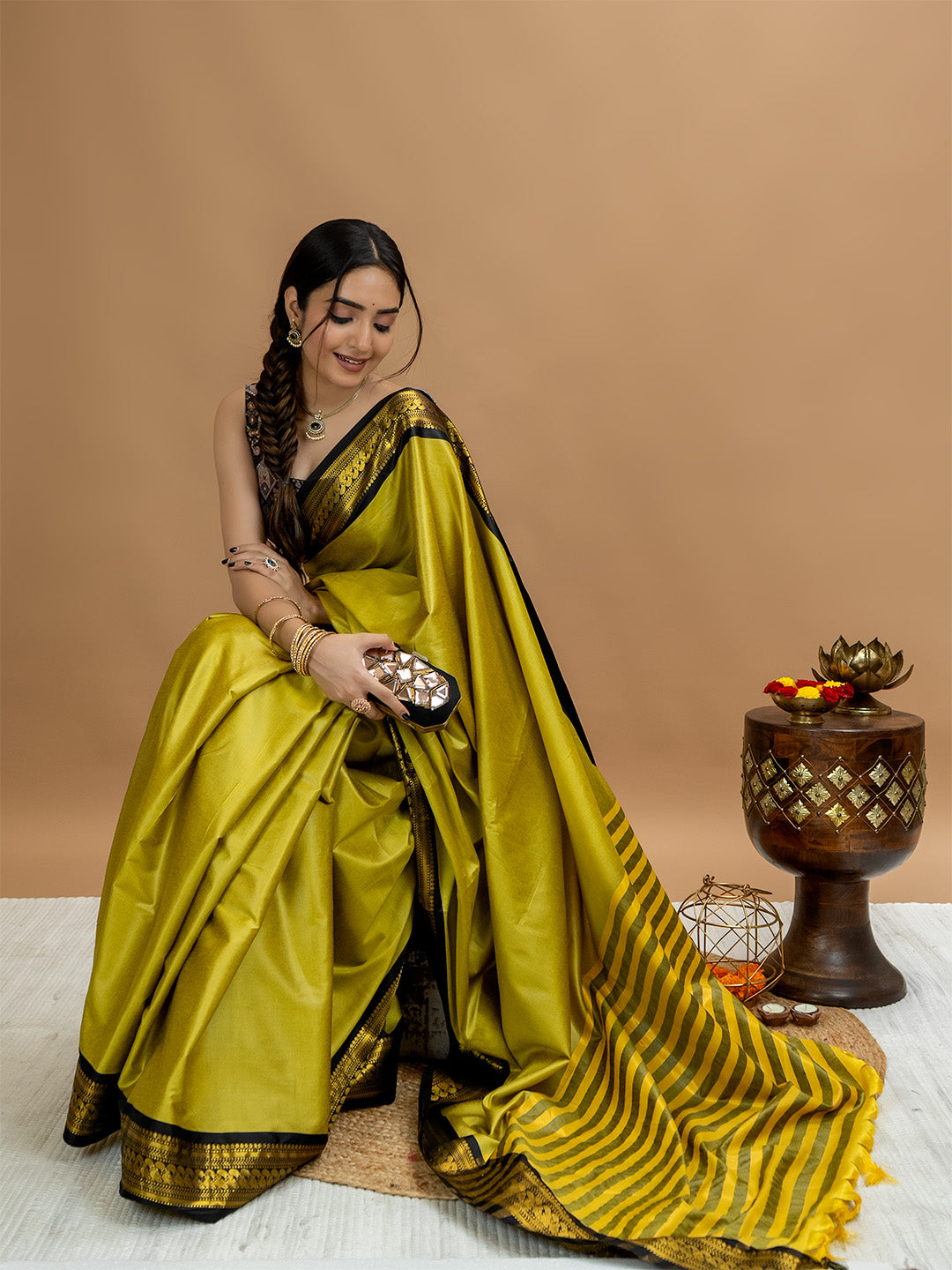 Solid Cotton Blend Saree