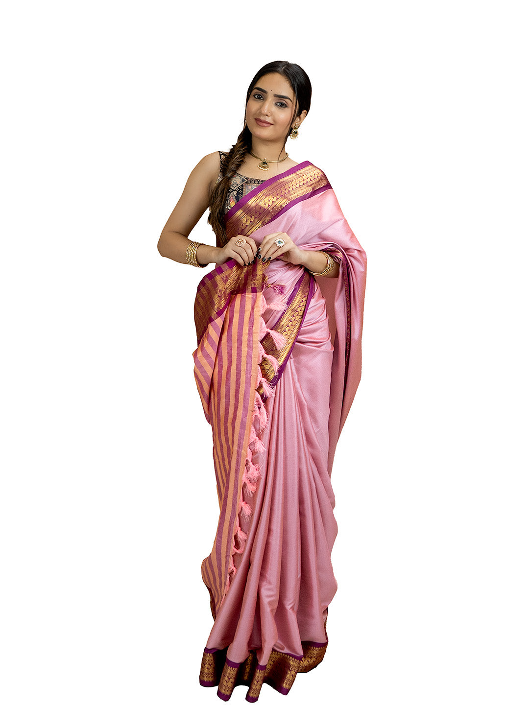Solid Cotton Blend Saree