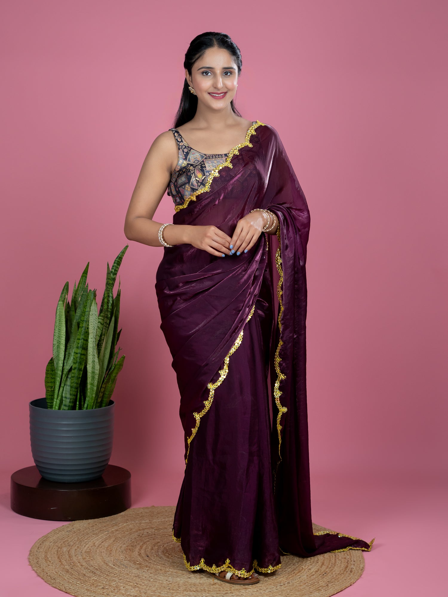 Maroon Ready to Wear Party Saree