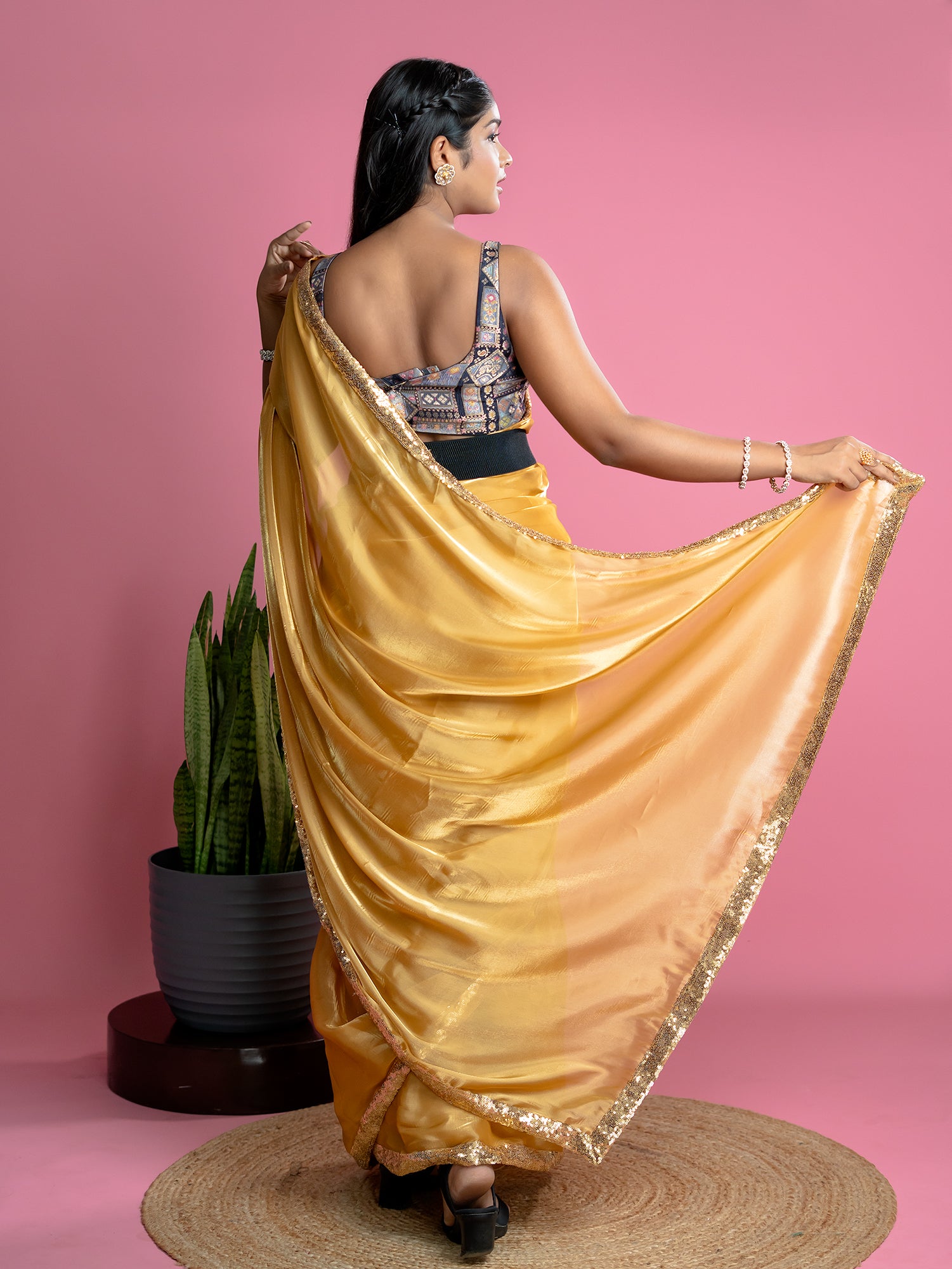 Mustard Ready to Wear Party Saree