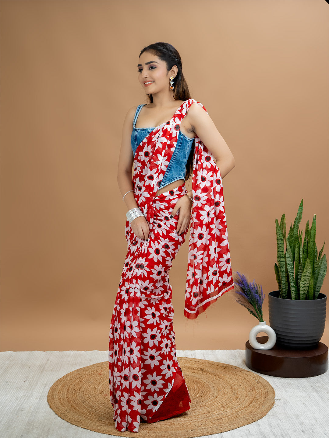 Floral Powder Crepe Saree