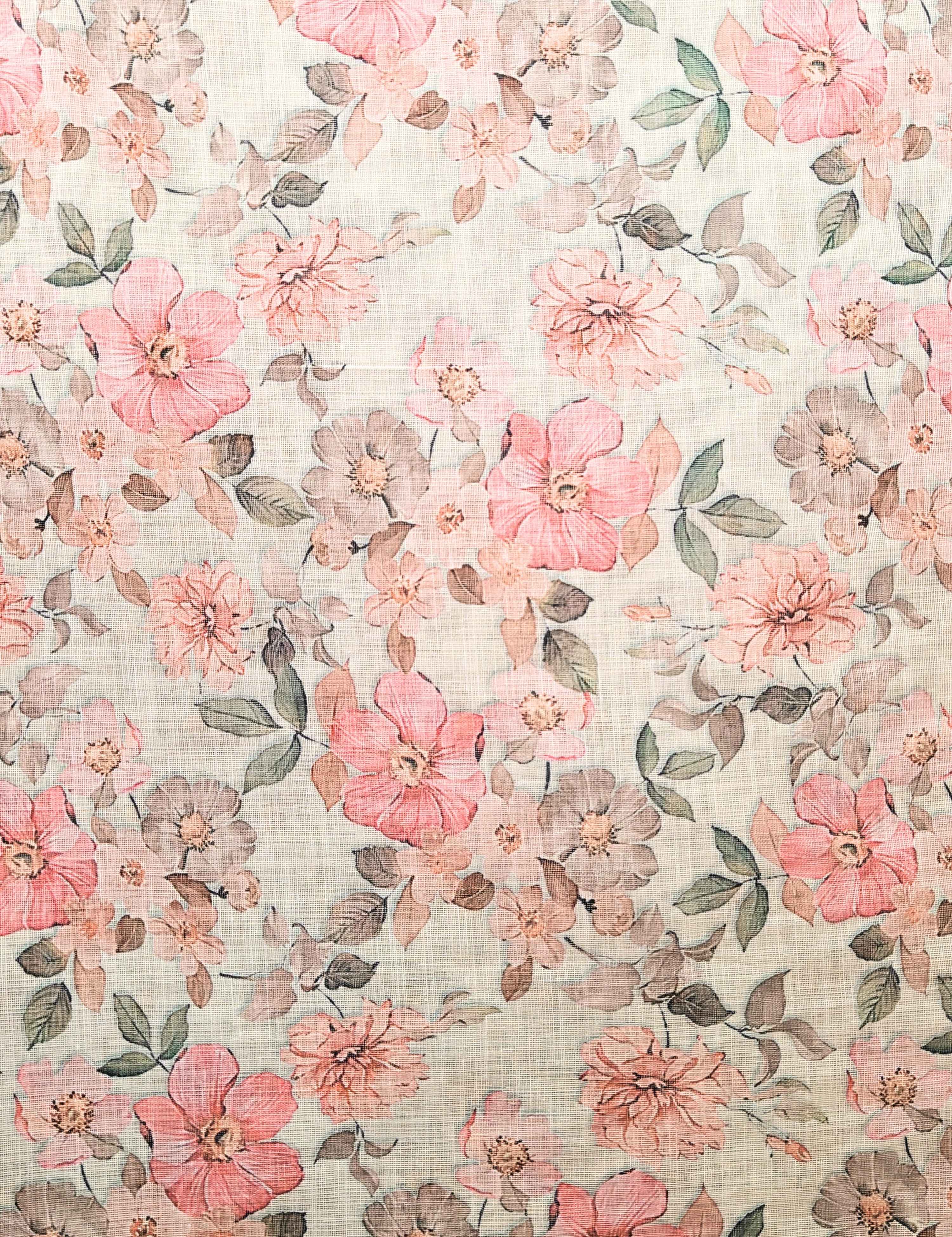 Floral Linen Blend Saree