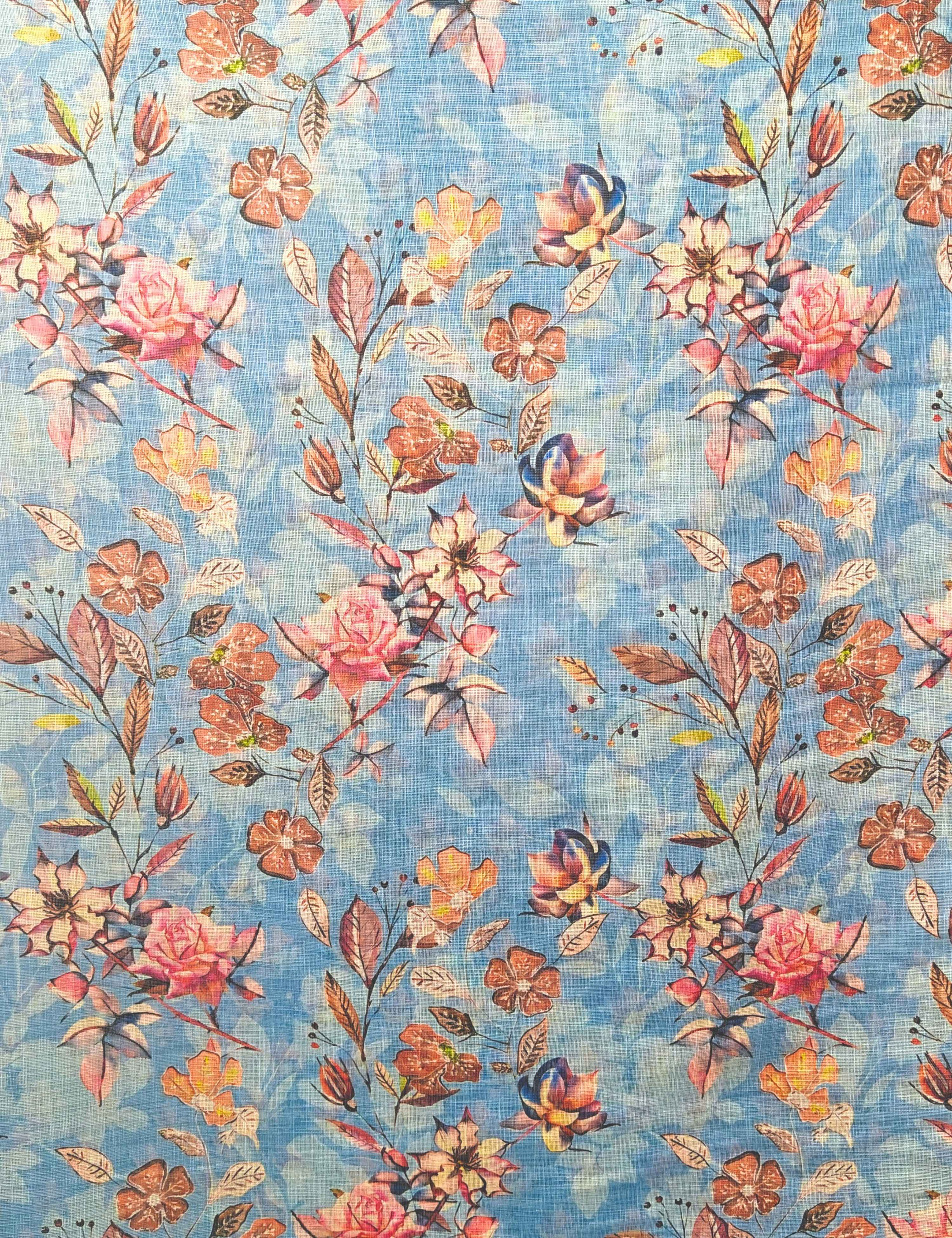 Floral Linen Blend Saree
