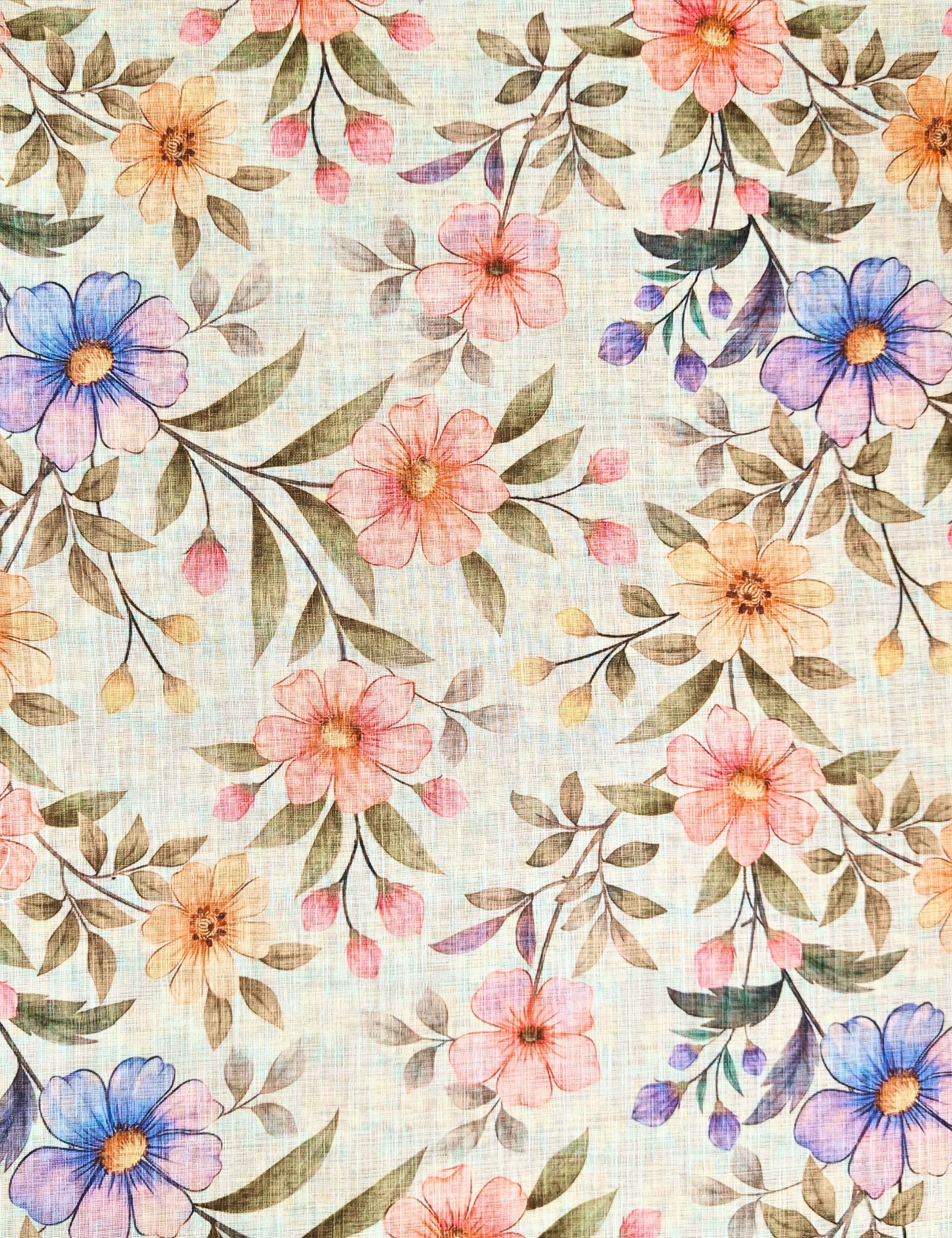 Floral Linen Blend Saree