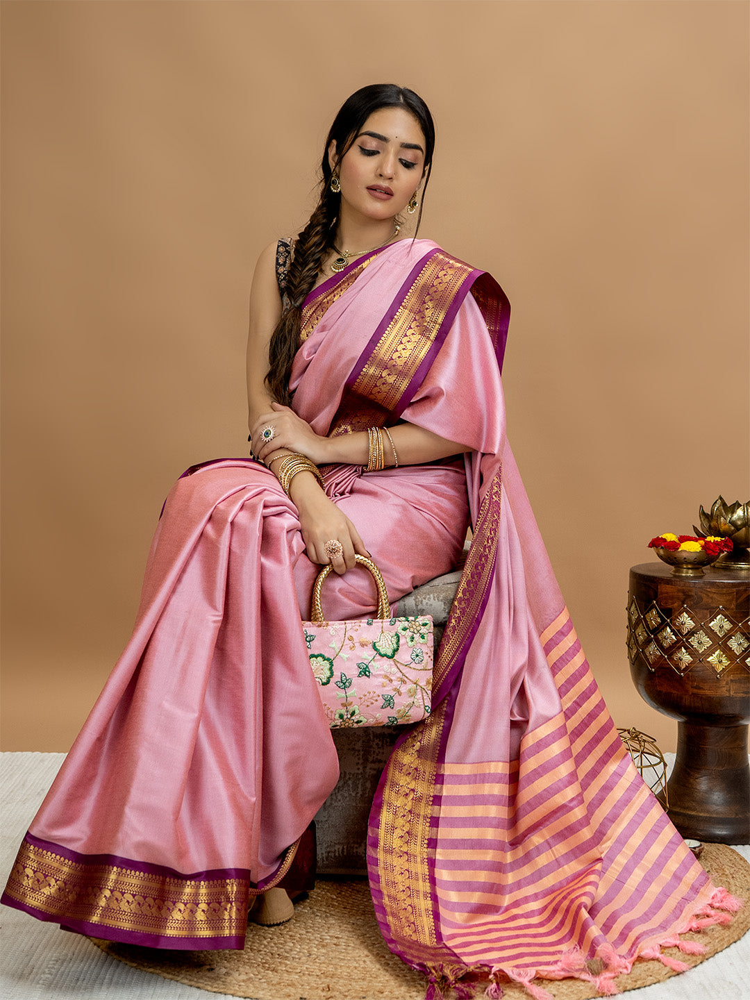 Solid Cotton Blend Saree