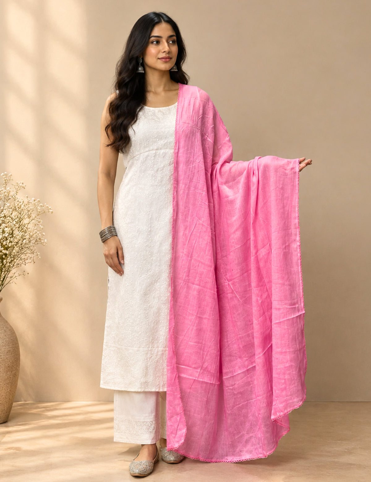 Solid Babypink Cotton Dupatta