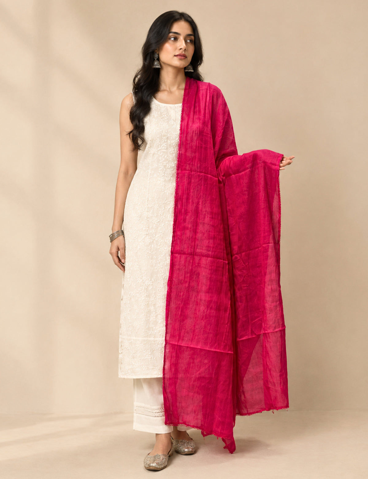 Solid Fuchsia Cotton Dupatta