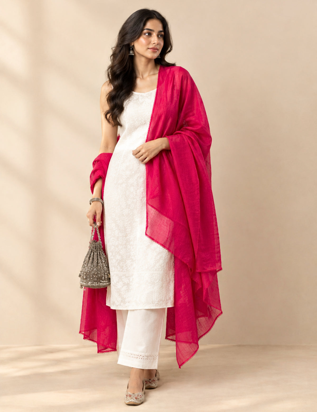 Solid Fuchsia Cotton Dupatta